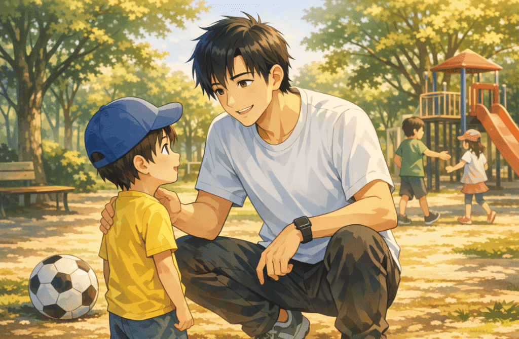 公園でかっこいいパパの「ふるまい」